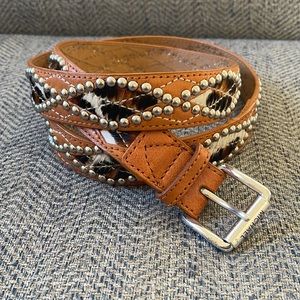 Michael Kors Tan Leather Silver Studded Animal Skin Silver Buckle Belt X-Large